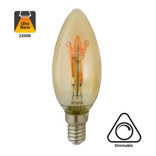 E14 Filament Kaarslamp 4w, H Spiraal, Amber, 160 Lumen, Dimbaar, 2 jaar garantie