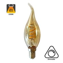 E14 Filament Kaarslamp met Tip 4w, V Spiraal, Amber, 160 Lumen, Dimbaar, 2 jaar garantie