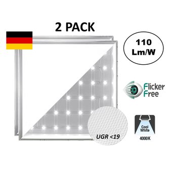 2 Pack - Backlite Led Panel 62x62 cm, 40W, 4400 Lumen, 4000K Neutrales Weiß, UGR<19, flimmerfrei, 3 Jahre Garantie