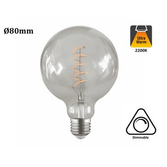 E27 Led-Lampe 4w Edison, Globe 80, 2200K Flamme, 180 Lumen, dimmbar, Klarglas, 2 Jahre Garantie