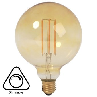 E27 Led Lamp 4w Edison, Globe 80, 2200K Flame, 180 Lumen, Dimbaar, Amber Glas, 2 Jaar Garantie