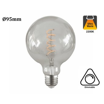 E27 Led Lamp 4w Edison, Globe 95, 2200K Flame, 180 Lumen, Dimbaar, Helder Glas, 2 Jaar Garantie