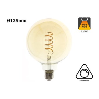 E27 Led Lampe 4w Edison, Globe 125, 2200K Flamme, 180 Lumen, dimmbar, Braunglas, 2 Jahre Garantie
