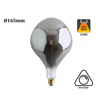 E27 Led Lampe 6w Edison, groß, 2300K Flamme, 180 Lumen, dimmbar, Rauchglas, 2 Jahre Garantie