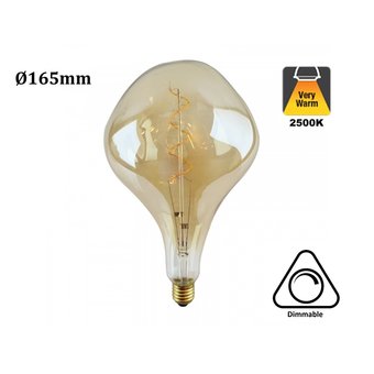 E27 Led Lamp 6w Edison, Big, 2500K Flame, 420 Lumen, Dimbaar, Amber Glas, 2 Jaar Garantie