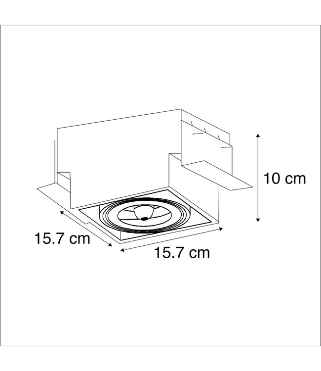 Trimless Einbaustrahler, Lochgröße 157x157mm, schwarz, inkl. Stuckrand (1x G53 AR111 Spot)