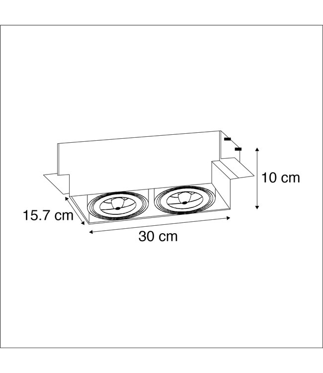 Trimless Inbouw Spot Armatuur, gatmaat 300x157mm, Zwart, incl. Stucrand (2x G53 AR111 spot)