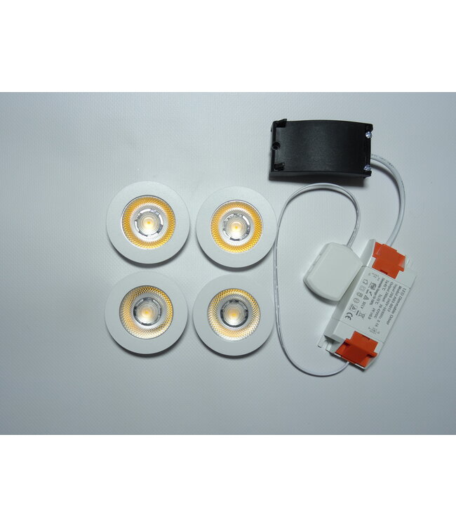 LED-Einbaustrahler 4x3w CAB, 4x270 Lumen, 2700K, IP54, dimmbar, CRI90, weiße Armatur, Lochgröße 55mm, 2 Jahre Garantie
