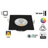 LED-Einbaustrahler 5w Flat Quadrat, 450 Lumen, 2700K, schwenkbar, IP44, dimmbar, CRI90, schwarze Leuchte, Lochgröße 75mm, 2 Jahre Garantie