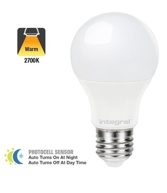 E27 8w Led lamp, 2700K warm wit, Dag/Nacht Sensor, 2 Jaar garantie