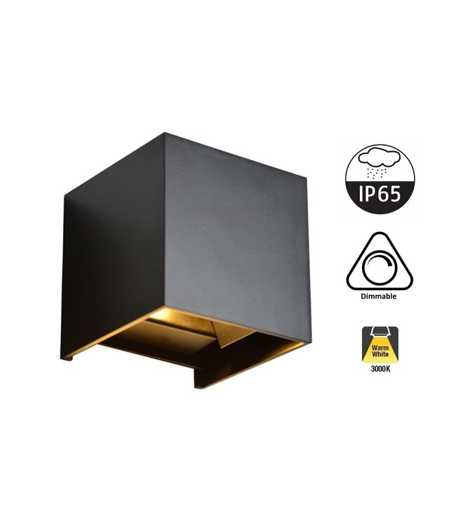 LED-Wandleuchte Cube 2x3 Watt, 2x 270 Lumen, dimmbar, IP65, Schwarz, 2 Jahre Garantie