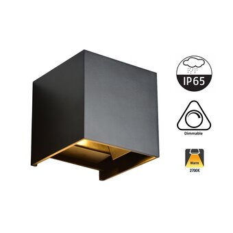 LED Wandlamp Cube 2x3 Watt, 2x 270 Lumen, Dimbaar, IP65, Zwart, 2 Jaar Garantie