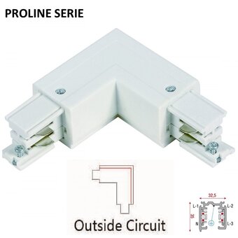 Proline Serie - 3-Phasen-Schiene 4-Draht-L-Eckverbindung - OUTDOOR LINE - Weiß