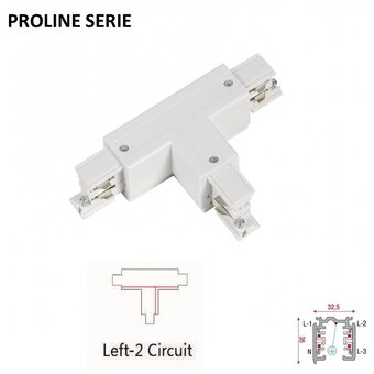 Proline Serie - 3-Phasen-Schiene 4-Draht T-Verbindung - LINKS - INNERE LINIE - Weiß