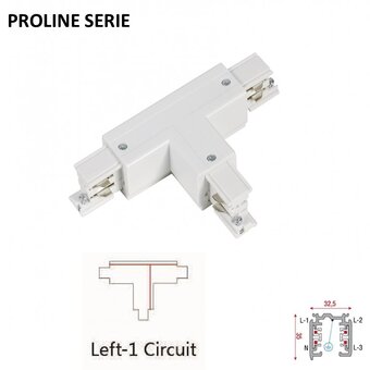 Proline Serie - 3-Phasen-Schiene 4-Draht T-Anschluss - LINKS - AUSSENLEITUNG - Weiß