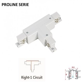 Proline Serie - 3-Phasen-Schiene 4-Draht T-Verbinder - RECHTS - AUSSENLEITUNG - Weiß