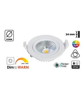 LED-Einbaustrahler 5w Flat, 450 Lumen, Dim To Warm, schwenkbar, IP44, dimmbar, CRI90, weiße Leuchte, Lochgröße 72mm, 2 Jahre Garantie