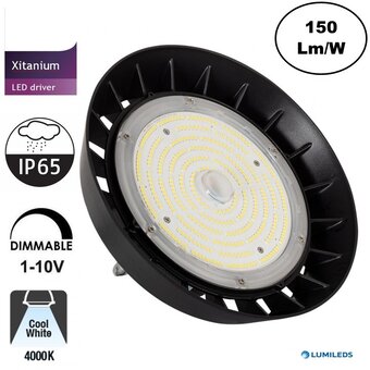 High Bay Led Ufo 100w, 15000 Lumen, 4000K Neutralweiß, IP65, 1-10v Dimmable Philips LED Driver, 5 Jahre Garantie