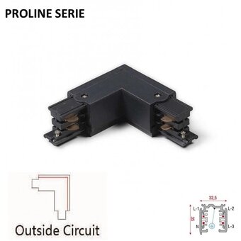 Proline Serie - 3-Phasen-Schiene 4-Draht-L-Eckverbindung - OUTDOOR LINE - Schwarz