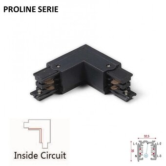 Proline Serie - 3-Phasen-Schiene 4-Draht-L-Eckverbindung - INNERE LEITUNG - Schwarz
