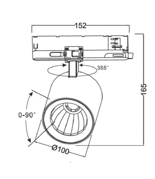 PRIME 3-Phasen-LED-Schienenstrahler mit Leistungsschalter: 6-20 W, CCT-Schalter, 620 bis 1950 Lumen, CRI>90, schwarzes Gehäuse, 5 Jahre Garantie