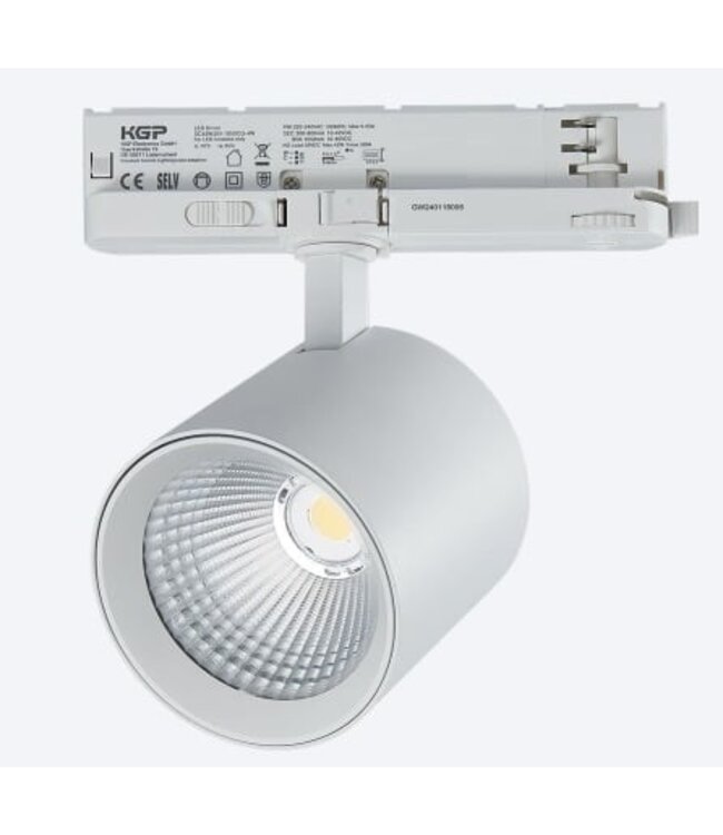 PRIME 3 Fase LED Rail Spot met Wattage switch: 12-42W,  CCT-Switch, 1290 tot 4090 lumen, CRI>90, Witte Behuizing , 5 Jaar Garantie