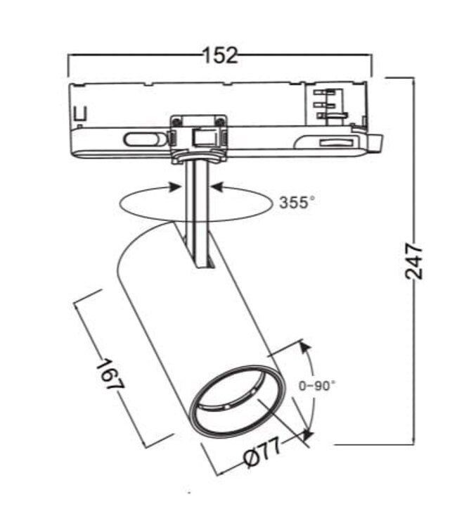 PRIME 3-Phasen-LED-Schienenstrahler mit Leistungsschalter: 14-29W, CCT-Schalter, 1240 bis 3195 Lumen, CRI>90, weißes Gehäuse, 5 Jahre Garantie