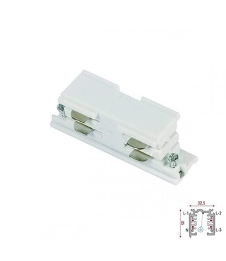 3 Fase Rail 4 Wire Koppelstuk Recht  - Wit
