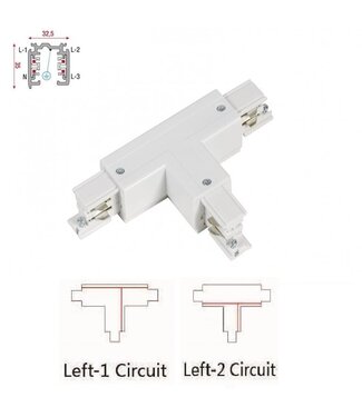 Universeller 3-Phasen-Schienen-T-Verbinder mit 4 Drähten - LINKS - INNENLEITUNG und AUSSENLEITUNG - Weiß