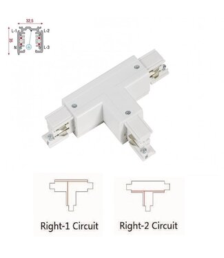 Universele 3 Fase Rail 4 Wire T-Verbinding -RECHTS - BINNENLIJN en BUITENLIJN - Wit