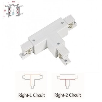Universele 3 Fase Rail 4 Wire T-Verbinding -RECHTS - BINNENLIJN en BUITENLIJN - Wit