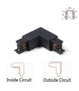 Universele 3 Fase Rail 4 Wire L-Hoekverbinding - BINNENLIJN en BUITENLIJN - Zwart