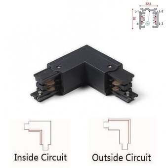 Universeller 3-Phasen-Schienenanschluss mit 4 Drähten in L-Ecke - INNERE LINIE und ÄUSSERE LINIE - Schwarz