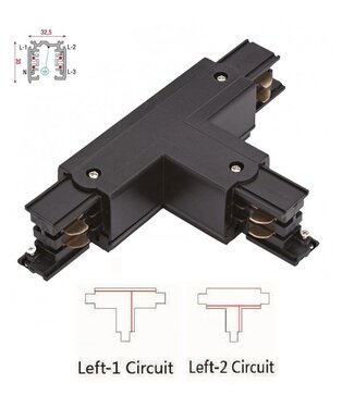 Universeller 3-Phasen-Schienen-4-Leiter-T-Verbinder - LINKS - INNENLEITUNG und AUSSENLEITUNG - Schwarz