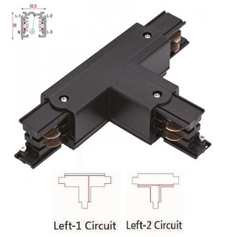 Universele 3 Fase Rail 4 Wire T-Verbinding - LINKS - BINNENLIJN en BUITENLIJN - Zwart