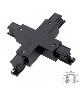 3 Fase Rail 4 Wire X-Koppelstuk - Zwart