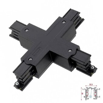 3 Fase Rail 4 Wire X-Koppelstuk - Zwart