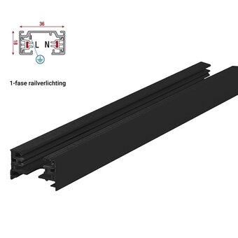 1 Fase Rail 2 wire Zwart - Tot 2 Meter Leverbaar