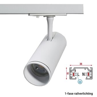 1-Phasen-Rail Spot mit GU10 Tube-Fassung, weißes Gehäuse