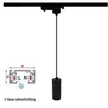 1-Phasen-Schienen-Hängelampe Schwarz, Kabellänge 150 cm, mit GU10-Fassung