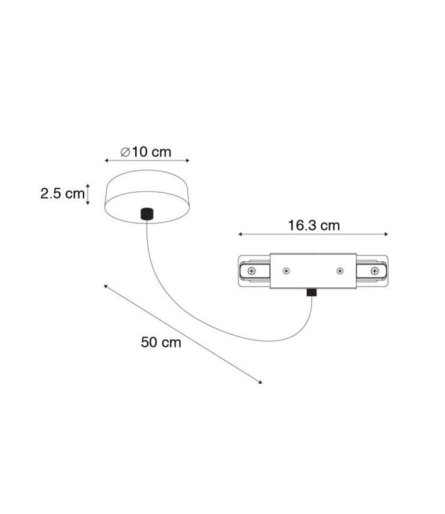 1 Fase Rail 2 wire Middenaansluiting - Incl. Afdekplaat Rond Zwart