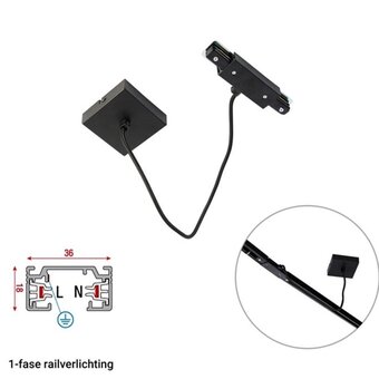 1-Phasen-Schiene 2-adrig Mittenanschluss – inkl. Abdeckplatte quadratisch schwarz