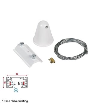 1 Fase Rail Ophangset met Plafondbeslag - Wit - 2 Meter