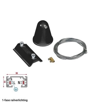1-Phasen-Schienenaufhängungsset mit Deckenbeschlag – Schwarz – 2 Meter