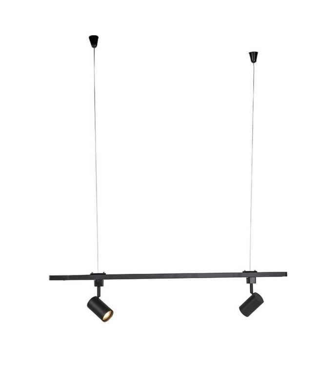 1 Fase Rail Ophangset met Plafondbeslag - Zwart - 2 Meter