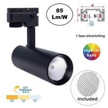 1-Phasen-Schienenstrahler 10 W, 820 Lumen, CCT-Schalter (3000 K/4000 K/6000 K), CRI90, inkl. UGR-Filter, schwarzes Gehäuse, 3 Jahre Garantie