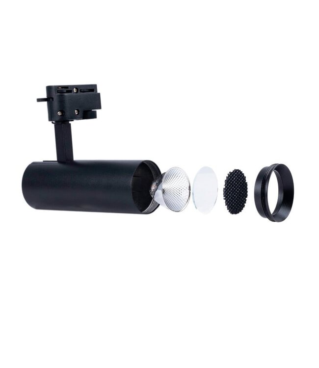 1 Fase Rail Spot 10w, 820 Lumen, CCT-Switch (3000K/4000K/6000K), CRI90, Incl. UGR Filter, Zwartkleurige behuizing, 3 Jaar Garantie
