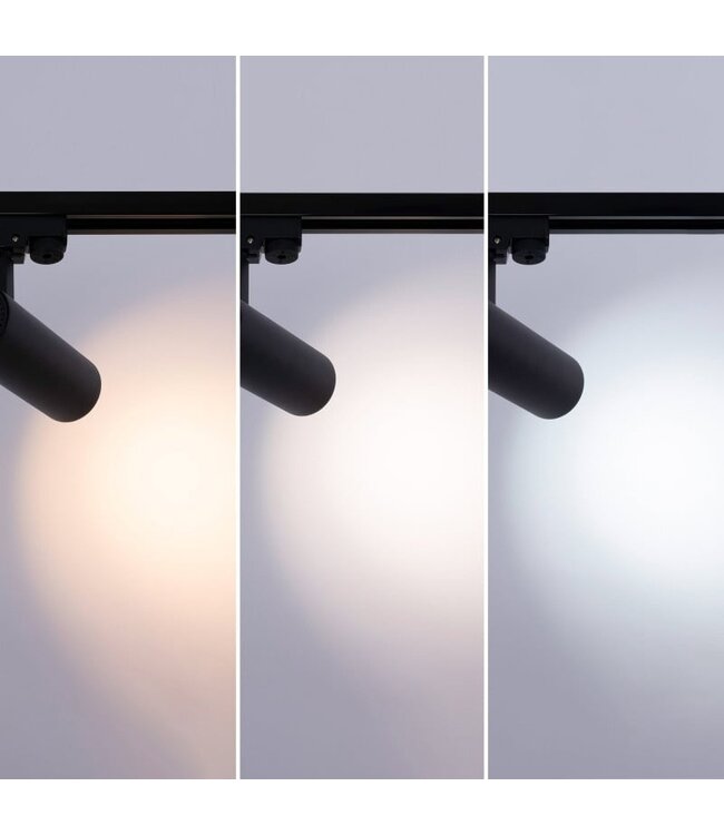 1 Fase Rail Spot 10w, 820 Lumen, CCT-Switch (3000K/4000K/6000K), CRI90, Incl. UGR Filter, Zwartkleurige behuizing, 3 Jaar Garantie
