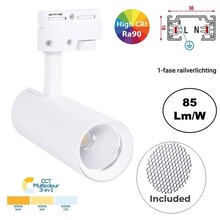 1-Phasen-Schienenstrahler 10 W, 820 Lumen, CCT-Schalter (3000 K/4000 K/6000 K), CRI90, inkl. UGR-Filter, weißes Gehäuse, 3 Jahre Garantie