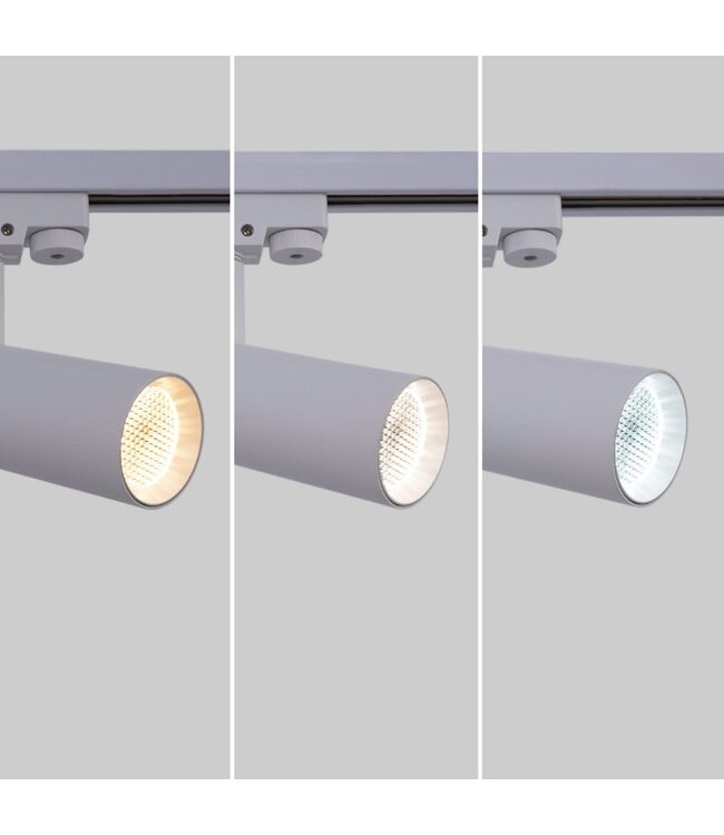 1 Fase Rail Spot 10w, 820 Lumen, CCT-Switch (3000K/4000K/6000K), CRI90, Incl. UGR Filter, Witkleurige behuizing, 3 Jaar Garantie